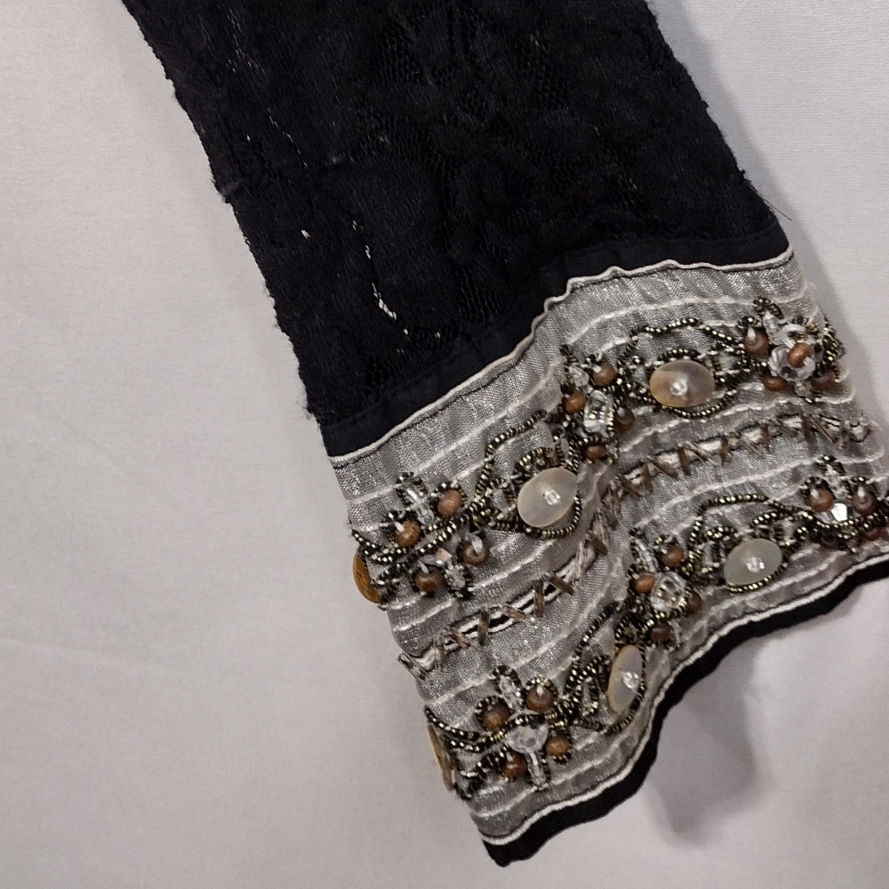 BKE Lace Floral Embellished Button Shirt Womens S Black Silver Boho Retro 90s - Picture 3 of 7